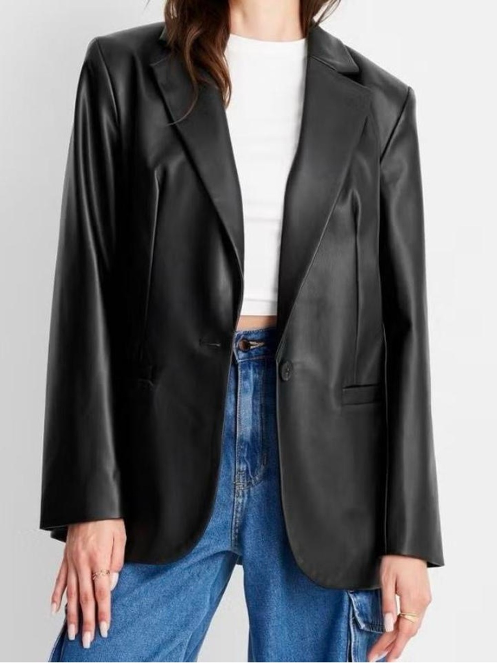 A New Day Black faux leather oversized relaxed fit blazer jacket ~ size M